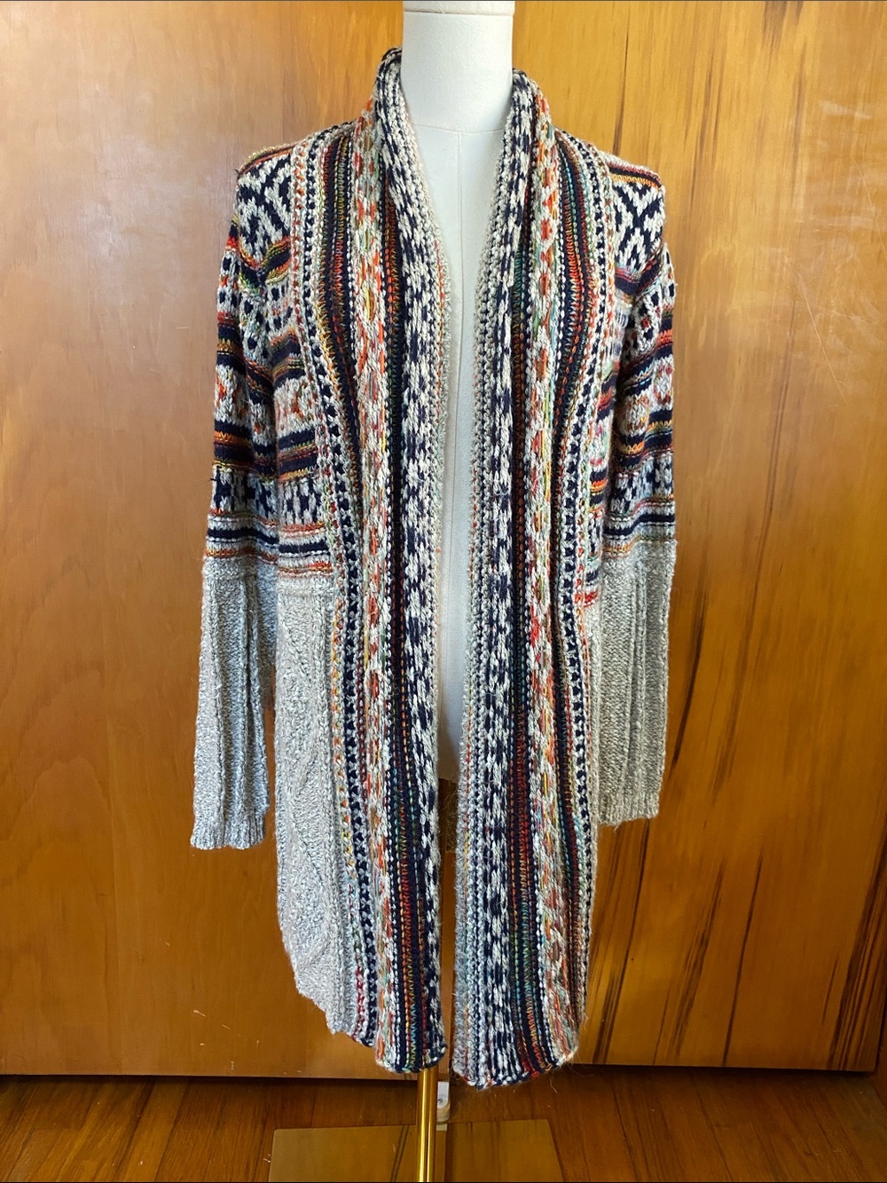 Altar'd State Multicolor Open-Front Cable Knit Long Cardigan Fall Boho Cottage